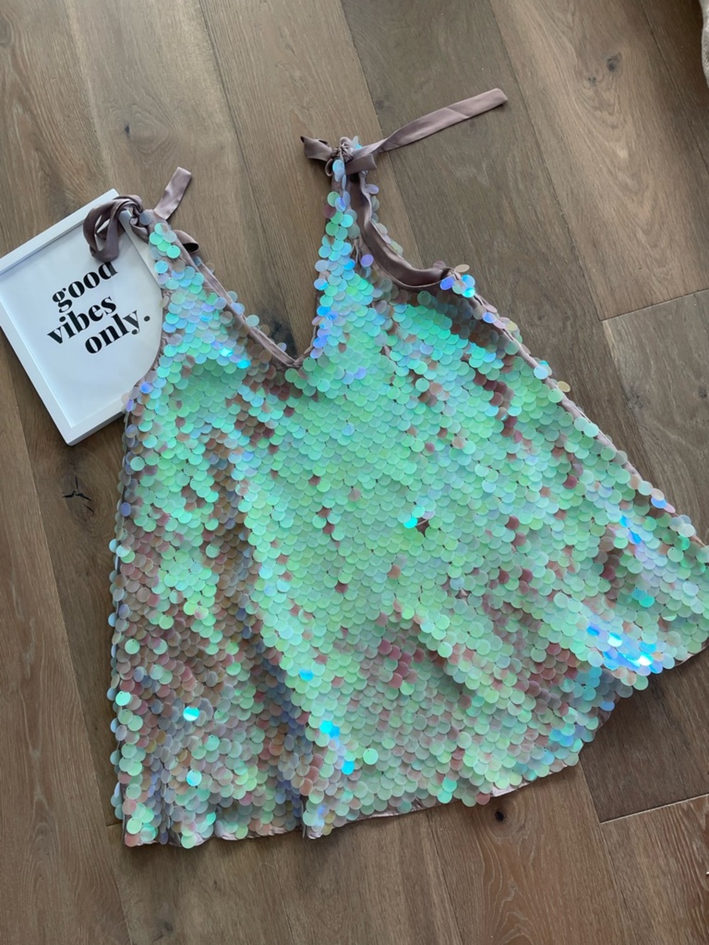 Free People Iridescent Large Sequin Mini Swing Dress Prom/Night Club Size S